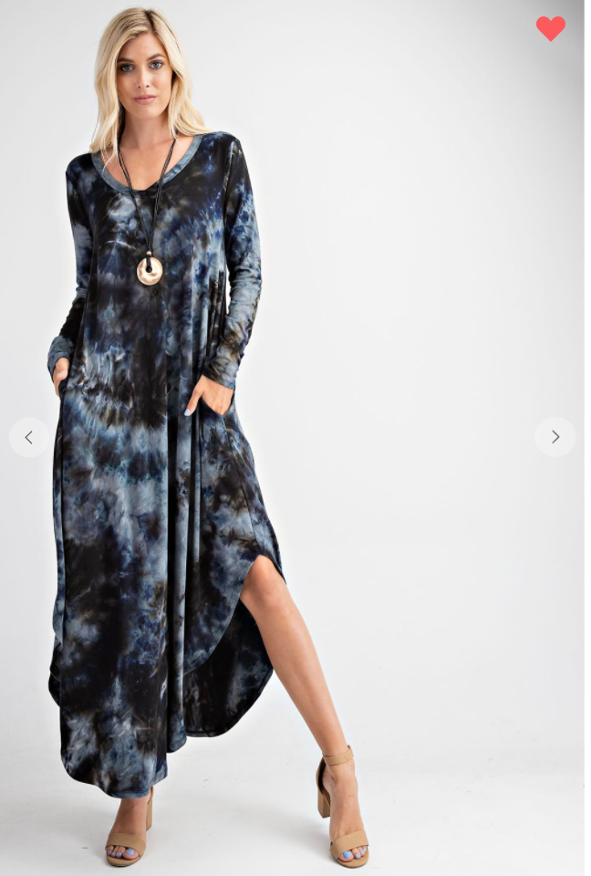 Brushed Tie Dye Printed Long Sleeve Maxi Dress – Dakota Chappy