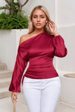 Drawstring One Shoulder Long Sleeve Blouse