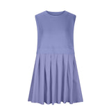 Pleated Round Neck Sleeveless Mini Dress