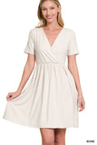 Rebate Brushed DTY Buttery Soft Fabric Surplice Dress