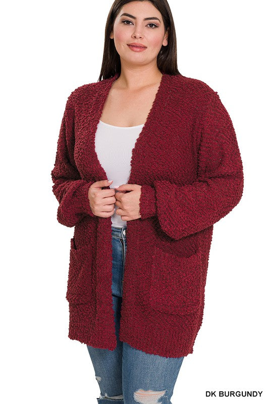 FS Clearance Plus Sleeve Popcorn Cardigan With Pockets