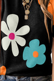 Flower Round Neck Short Sleeve Blouse