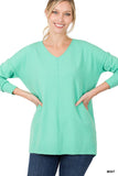 HI LOW GARMENT DYED V NECK FRONT SEAM SWEATER