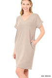 rolled short sleeve v-neck Dress