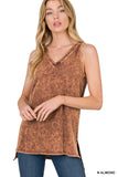 FS Clearance  MINERAL WASH SLEEVELESS V-NECK TOP WITH SIDE SLIT