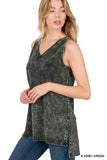 FS Clearance  MINERAL WASH SLEEVELESS V-NECK TOP WITH SIDE SLIT