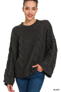 FS clearance Oversized Bell Sleeve Cable Knit Sweater