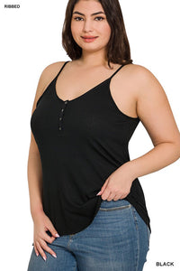 FS CLEARANCE Plus Ribbed Half Snap Button Closure Cami Top