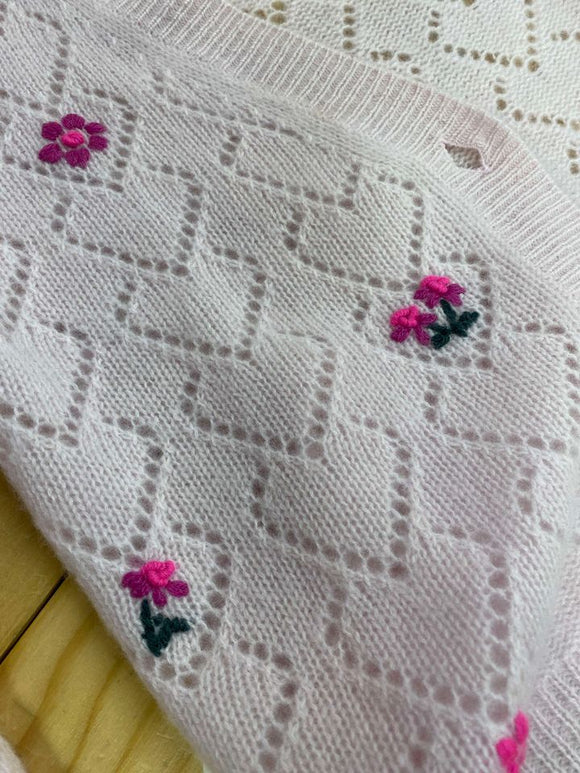 100% Cashmere blush  flower cardigan