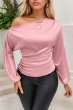 Drawstring One Shoulder Long Sleeve Blouse