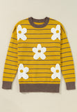 Flower Stripe Round Neck Long Sleeve Sweater