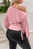 Drawstring One Shoulder Long Sleeve Blouse