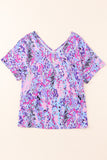 Printed V-Neck Short Sleeve T-Shirt