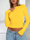 Solid Color Round Neck Long Sleeve T-Shirt