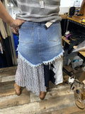 reconstructed denim skirt