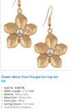 Flower Metal Pearl Dangle Earring Set