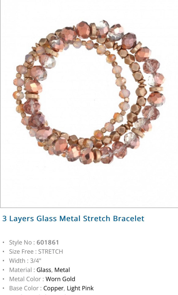 3 Layers Glass Metal Stretch Bracelet