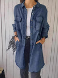 Full Size Raw Hem Button Up Long Sleeve Denim Top Plus Size