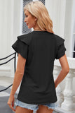 Eyelet Notched Flutter Sleeve T-Shirt