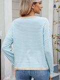 Striped Contrast Round Neck Long Sleeve Sweater