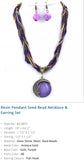 Resin Pendant Seed Bead Necklace & Earring Set