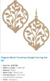 Filigree Metal Teardrop Dangle Earring Set