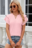 Eyelet Notched Flutter Sleeve T-Shirt