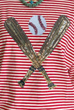 Full Size Baseball & Stripes Round Neck Half Sleeve T-Shirt