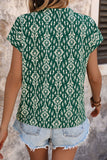 Printed Notched Short Sleeve Blouse