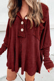 Waffle Knit Buttoned Long Sleeve Top with Breast Pocket