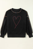 Valentine’s Day Rhinestone Heart Round Neck Long Sleeve Sweatshirt