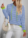 Striped Long Sleeve Hooded Knit Top