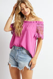FS Clearance Crochet Lace Sleeveless Accent Off Shoulder Top