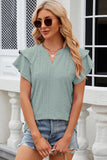 Eyelet Notched Flutter Sleeve T-Shirt