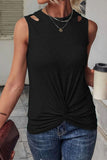 Twisted Hem Cutout Round Neck Tank