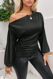 Drawstring One Shoulder Long Sleeve Blouse