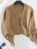 Cable-Knit Tied Open Front Lantern Sleeve Cardigan
