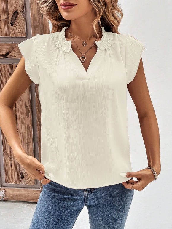 Notched Cap Sleeve Blouse