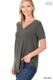 SHORT SLEEVE V NECK ROUND HEM TOP