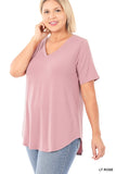 SHORT SLEEVE V NECK ROUND HEM TOP