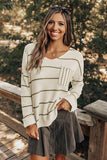 Striped V-Neck Drop Shoulder Sweater
