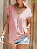 Decorative Button V-Neck Short Sleeve T-Shirt