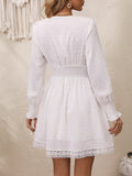 Lace Detail V-Neck Long Sleeve Dress