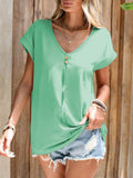 Decorative Button V-Neck Short Sleeve T-Shirt