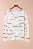Striped V-Neck Drop Shoulder Sweater