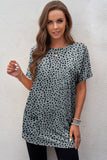 Animal Print Round Neck Tunic Tee with Pockets