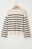 Striped Button Up Round Neck Cardigan