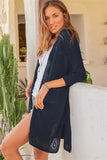 Openwork Side Slit Open Front Long Sleeve Cardigan