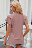 Eyelet Notched Flutter Sleeve T-Shirt
