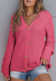 Openwork V-Neck Button Up Cardigan